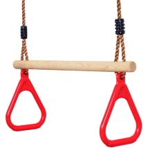 Leogreen - Columpios de Cadena para Niños, Columpio Infantil Trapecio con Anillos, Columpio Trapecio de Madera de Árbol para Exterior e Interior, Rojo