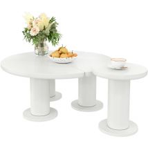 Combinaison table basse ronde, plateau en mdf peint et pieds en pvc, combinaison table basse style blanc crème, 39,8 x 39,8 x 42,2 + 100 x 100 x 40 cm