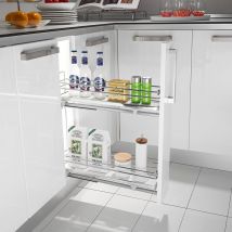 Combiné extractible à 2 niveaux - Décor : Gris / Fil chromé - Matériau : Mélaminé / Acier - Hauteur : 520 mm - Pour caisson de largeur : 150 mm