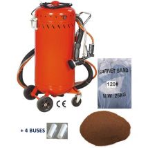 Equipement Express Sicoba - Combiné Sableuse Aérogommeuse Aspirateur mobile 106L intérieur/extérieur + 4 Buses 7mm + Sac 25kg d'Abrasif Garnet 120A+