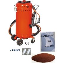 Equipement Express Sicoba - Combiné Sableuse Aérogommeuse Aspirateur mobile 106L intérieur/extérieur + 4 Buses 7mm + Sac 25kg d'Abrasif Garnet 80A+