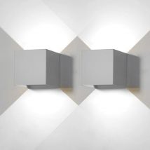 2 Pack Applique murale exterieur interieur led Lampe murale extérieures moderne Gris 6W Blanc froide 6500K IP65 Étanche carrée en aluminium Réglage