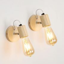 Lot de 2 Appliques Murales Vintage en Bois, Style Minimaliste pour Chambre, Salon, Bureau - Douille E27 (Ampoules Non Incluses) - Comely