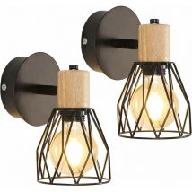 Applique Murale Industrielle Interieur, 2 Pack Lampe Murale Noir E27, Cage Réglable Applique en Métal bois pour Bedroom Salle à manger Couloir
