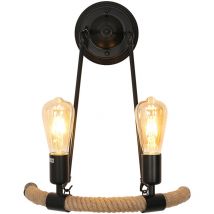 Applique murale rétro en corde de chanvre E27 parfaite pour l'intérieur comme dans les couloirs les chambres ou les cafés mesure 42 cm (Ampoules non