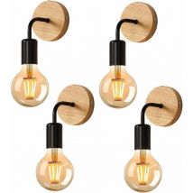 Industrielle Innenwandleuchte, Wandleuchten aus Holz, Wandlampe aus Metall, Retro Wanddekoration, für Wohnzimmer, Schlafzimmer (Schwarz, 4er-Pack,