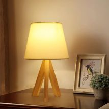 Comely - Lampe de Chevet En Bois, Lampe de Chevet Chambre Scandinave, Lampe Bureau Avec Abat-Jour en Lin, Support De Lampe E27, Lampes de Table Pour