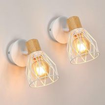 COMELY Lot de 2 Appliques Murales Interieures Industrielle 16cm Luminaire Plafonnier E27 en Bois et Métal Design Cage Réglable Lampe Murale Vintage