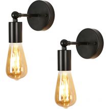 Lot de 2 Appliques Murales Vintage Noires E27 pour un Éclairage Intérieur Parfait dans le Salon ou le Couloir (Ampoules non incluses) - Comely