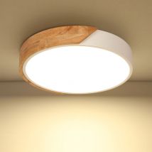 Comely - Lámpara de techo led moderna redonda de madera de 24 w, luz blanca natural de 3000 k, Ø30 cm, ideal para salón, cocina, dormitorio, pasillo,