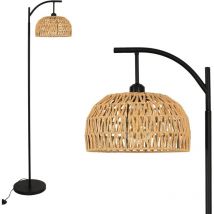 Moderne Stehlampe, Rattan Stehlampe im Bohème-Stil, E27 Lampensockel, Vintage-Design mit Fußschalter, Naturfarbener Lampenschirm (Glühbirne nicht