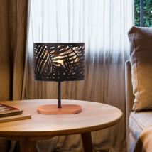 Petite Lampe de Table Lampe de Chevet, Veilleuse E14 avec Socle en Bois et Abat-Jour en Métal pour Chambre Salon Bar, Noir (sans ampoules) - Comely