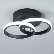 Plafoniera a led con 2 Anelli, Stile Moderno, Illuminazione per Ingresso, Balcone, Corridoio, Cucina, Soggiorno, 22W - Nero - Luce Bianca Fredda