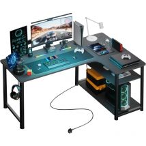 Comhoma - Bureau Gaming en Forme de l, Bureau d'Angle avec Étagères Rangement, Table imformatique avec Port de Charge usb et Prise de Courant,