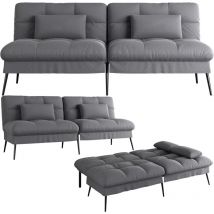 Comhoma - canapé Convertible en Peluche, canape 3 Places, Style Moderne, pour Salon, Appartement, Petit Espace,Pieds en métal 174 40 74cm, gris