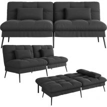 Comhoma - canapé Convertible en Peluche, canape 3 Places, Style Moderne, pour Salon, Appartement, Petit Espace,Pieds en métal 174 40 74cm, noir