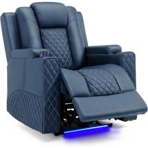 COMHOMA Fauteuil de Massage Electrique Eclairage LED Sofa Châssis Home Theater Shake Rotating Recliner Sofa With 2 porte-gobelets Blue