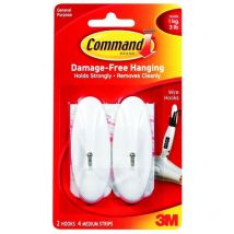 Command Medium Wire Hooks - White (Pack of 2)