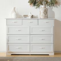 Tanant - Commode de rangement 120 cm, buffet avec 9 tiroirs, commode avec poignées en métal, mdf, Moderne - Blanc