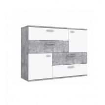 Meubletmoi - Commode 2 portes 4 tiroirs blanc décor béton - dest