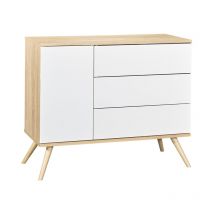 Sauthon - Commode 3 tiroirs 1 porte Seventies Bois et blanc