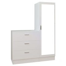 Commode 3 tiroirs avec armoire et miroir - Blanc - vitorio