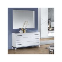 Commode 3 tiroirs Blanc brillant - ladabi - l 120 x l 43 x h 75 cm