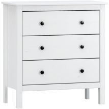 Commode 3 tiroirs en bois massif blanc. (Hauteur 81 cm/Largeur 76 cm/Profondeur 40 cm)