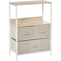 Homcom - Meuble de rangement commode 3 tiroirs étagère plateau acier blanc mdf bois clair non tissé gris clair