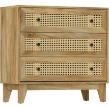 Homcom - Commode 3 tiroirs style bohème chic cannage en rotin aspect bois de manguier