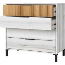 Commode Arles 4 Tiroirs En Albo Blanc Et Chêne Rayé 80x80 Cm