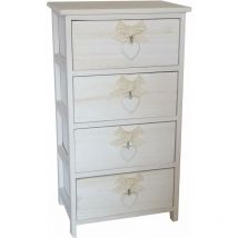 King Home - Commode à 4 tiroirs avec tiroirs en bois de paulownia lavé blanc cœur