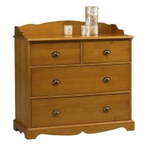 Beaux Meubles Pas Chers - Commode 4 Tiroirs Pin Miel Style Anglais avec Crédence l 96 h 91.6 p 42 cm - marron