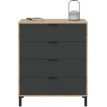 Altri - Commode 4 tiroirs Enzo Chêne 77,5 cm (largeur) x 93,5 cm (hauteur) x 40 cm (profondeur) - Chêne Nodi - Gris Anthracite