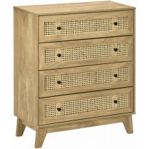 Homcom - Commode 4 tiroirs style bohème chic cannage en rotin aspect bois de manguier
