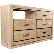 Commode 5 Tiroirs Bois Naturel 142x40x85cm - Décoration d'Autrefois
