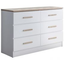 Commode 6 tiroirs - Blanc et naturel - SKAIDO