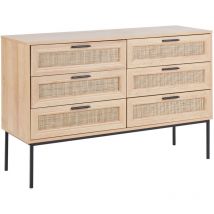 Beliani - Commode 6 Tiroirs en Rotin Façade en Osier Pieds en Métal Meubles de Salon Chambre Style Boho Pasco