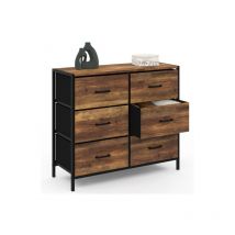 Idmarket - Commode 6 tiroirs en tissu palpat 80 cm effet bois vieilli meuble de rangement design industriel