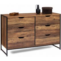 Idmarket - Commode 6 tiroirs hawkins 115 cm bois foncé design industriel