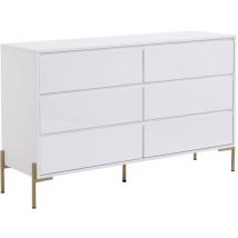 Commode 6 tiroirs - mdf et métal - Blanc laqué et doré - korasa de Pascal Morabito