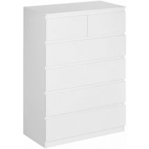 Homcom - Commode 6 tiroirs style contemporain dim. 80L x 39l x 115H cm poignées invisibles blanc