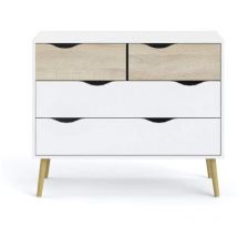 Abitare - Commode blanc mat et chêne avec 4 tiroirs de 82 cm de haut - Gladiolo