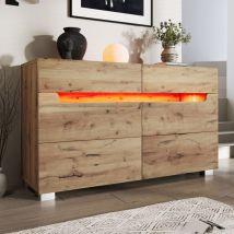 Wishdor - Commode à 6 tiroirs avec éclairage led, pour salon et chambre, chêne