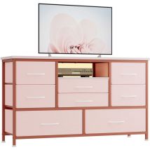 Lunsy - Commode à 8 Tiroirs Avec Lumière led, Station de Charge, Commode Pour Chambre, Salon, Couloir Rose