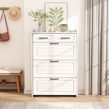Okwish - Commode à chaussures avec meuble à chaussures rotatif, composée de trois grands abattants et de deux tiroirs, meuble à chaussures en bois,
