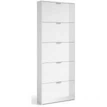 Pegane - Commode à chaussures en bois de 5 abattants coloris blanc brillant - Dim : h 180 x l 70 x p 17 cm
