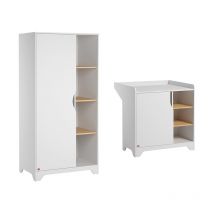 VOX - Commode à langer et Armoire 1 porte Leaf Blanc et bois