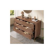 Commode à structure gaufrée, buffet avec poignées métalliques, commode à 6 tiroirs, anti-basculement, 120 x 40 x 75 cm, noyer