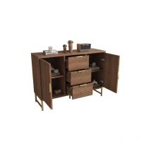 Commode à structure gaufrée, buffet avec poignées métalliques, commode avec 3 tiroirs et 2 portes, compartiments réglables, anti-basculement, 120 x